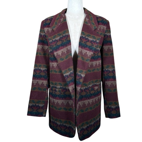 VINTAGE Italian Wool Southwest Print Single Breasted Structured Blazer - Picture 12 of 13